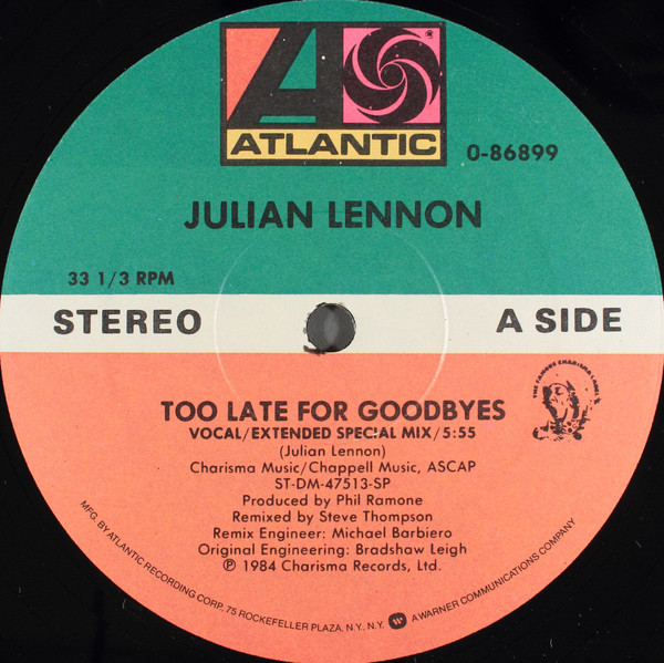 Accords et paroles Too Late for Goodbyes Julian Lennon