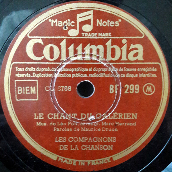 Accords et paroles Le Galérien Les Compagnons de la chanson