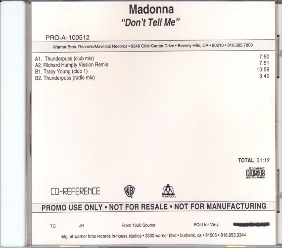 Accords et paroles Don't tell me Madonna