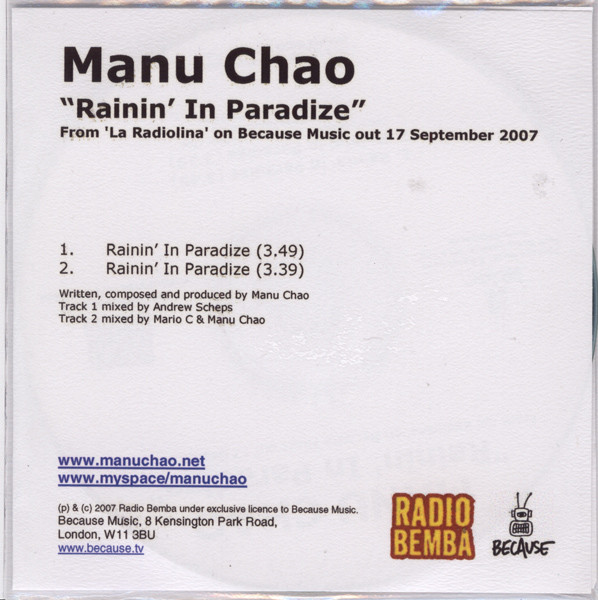 Accords et paroles Rainin In Paradize Manu Chao
