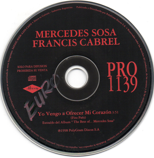 Accords et paroles Yo vengo a ofrecer mi corazón Mercedes Sosa