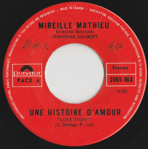 Accords et paroles Une histoire d'amour (Love Story) Mireille Mathieu