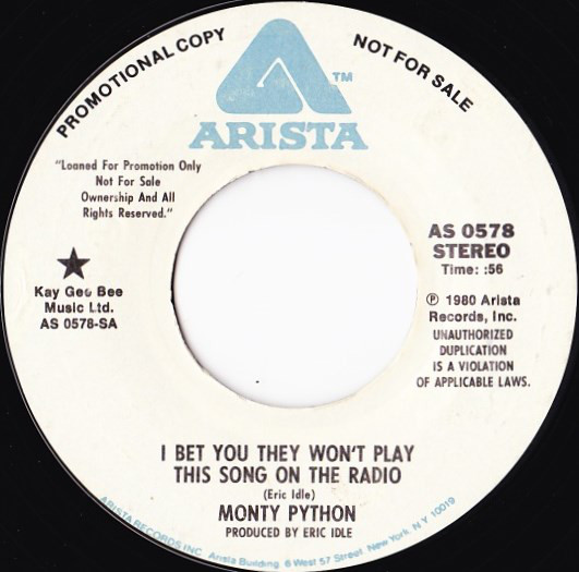 Accords et paroles I Bet You They Wont Play This Song On The Radio Monty Python