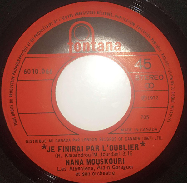 Accords et paroles Je finirai par l'oublier Nana Mouskouri