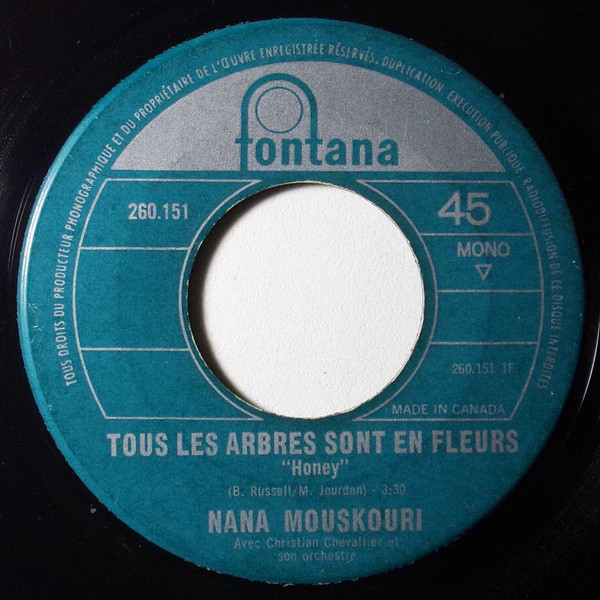 Accords et paroles Tous les arbres sont en fleurs Nana Mouskouri