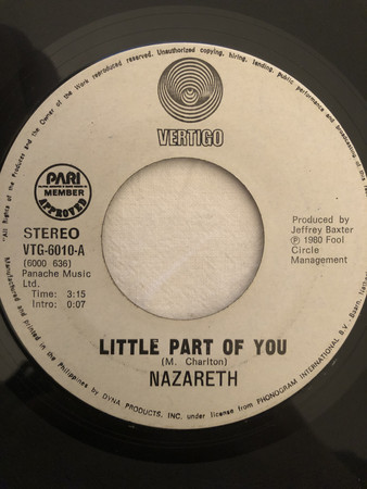 Accords et paroles Little Part Of You Nazareth