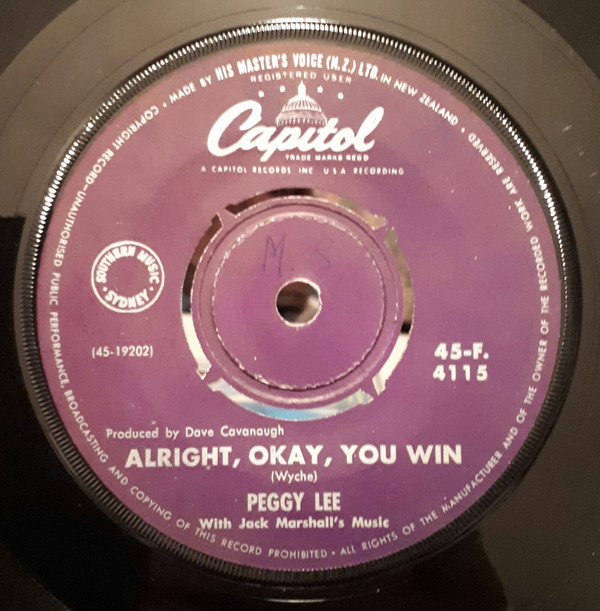 Accords et paroles Alright, Okay, You Win Peggy Lee