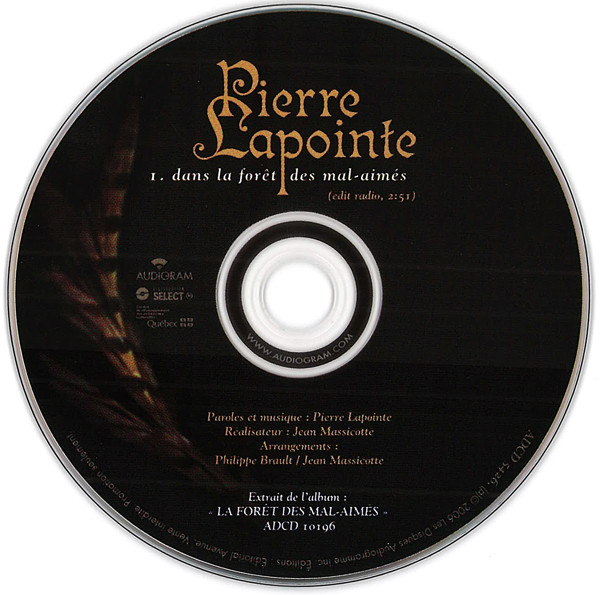 Accords et paroles Dans la forêt des mal-aimés Pierre Lapointe