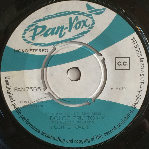 Accords et paroles Dolce Frutto Ricchi E Poveri