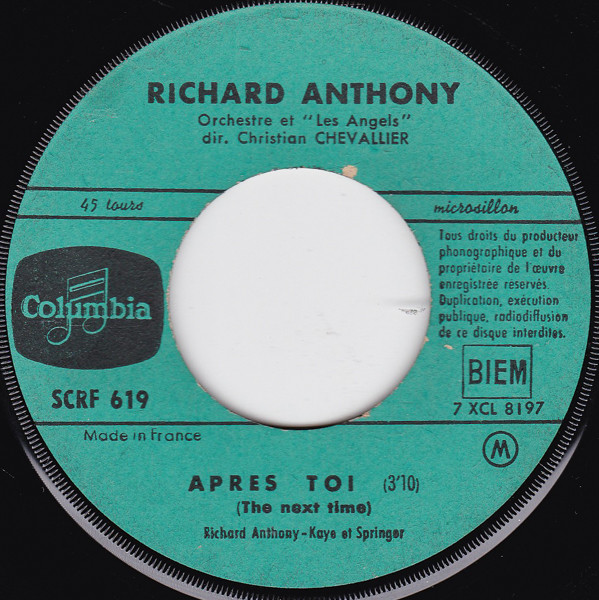 Accords et paroles Apres toi Richard Anthony