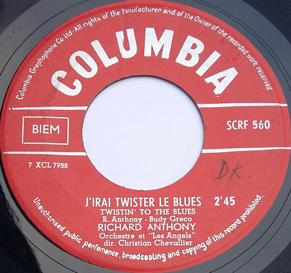 Accords et paroles J'irai Twister Le Blues Richard Anthony