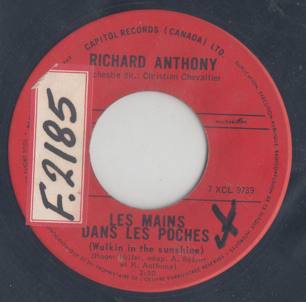Accords et paroles Les Mains dans les poches Richard Anthony