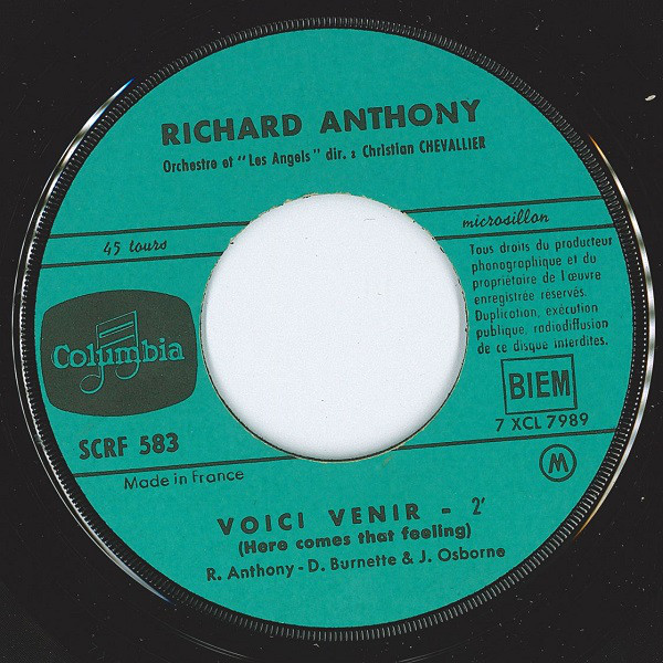 Accords et paroles Voici Venir Richard Anthony