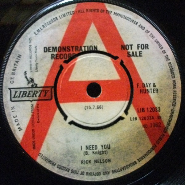 Accords et paroles I Need You Ricky Nelson
