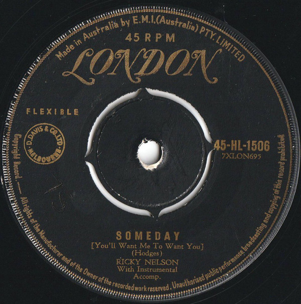Accords et paroles Someday Youll Want Me To Want You Ricky Nelson