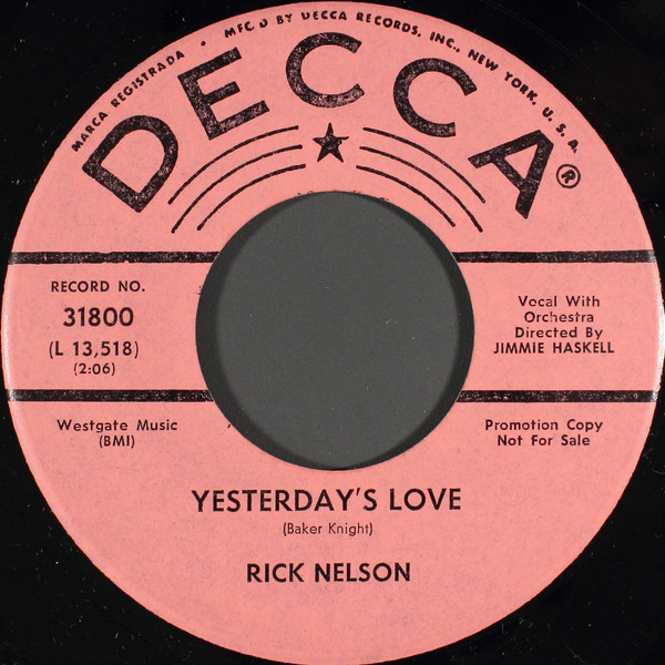 Accords et paroles Yesterdays Love Ricky Nelson