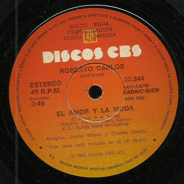 Accords et paroles El Amor Y La Moda Roberto Carlos