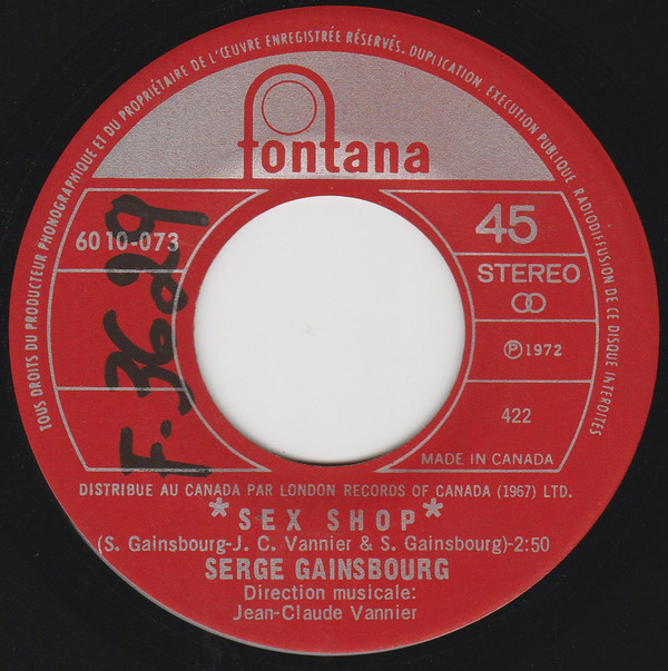 Accords et paroles Sex-Shop Serge Gainsbourg