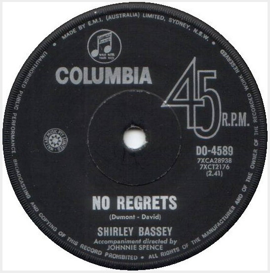 Accords et paroles No Regrets Shirley Bassey