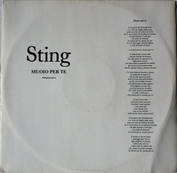 Accords et paroles Muoio Per Te Sting