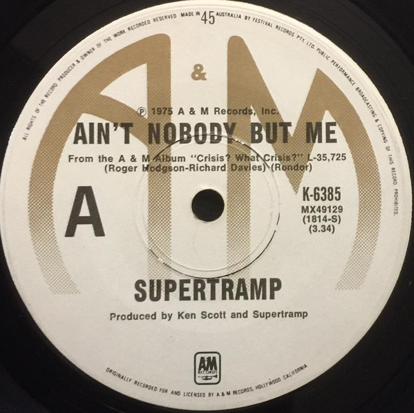 Accords et paroles Ain't Nobody But Me Supertramp