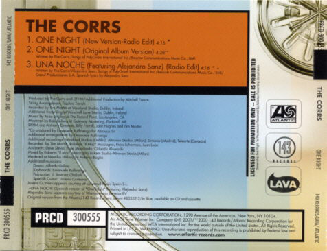 Accords et paroles One Night The Corrs