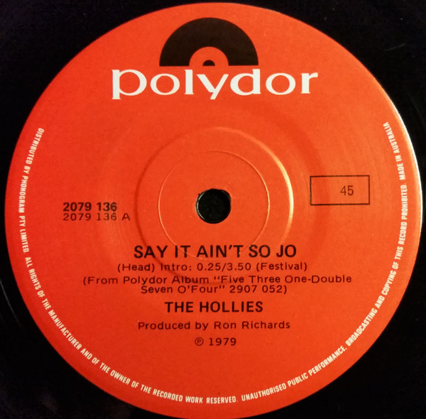 Accords et paroles Say It Aint So Jo The Hollies