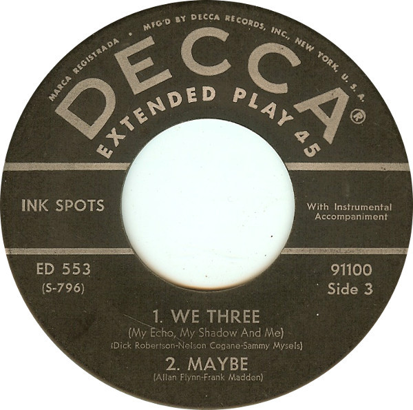 Accords et paroles We Three My Echo My Shadow And Me The Ink Spots