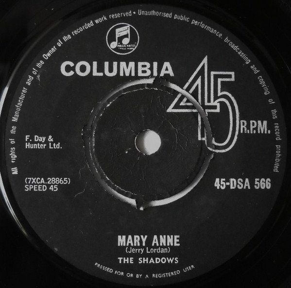 Accords et paroles Mary-Anne The Shadows