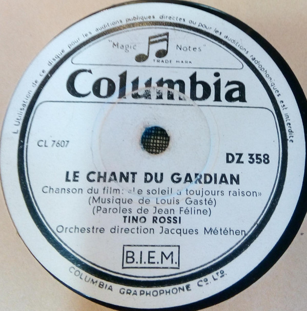 Accords et paroles Le chant du gardian Tino Rossi
