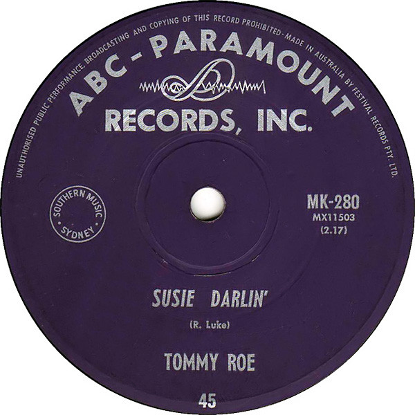 Accords et paroles Susie Darlin Tommy Roe