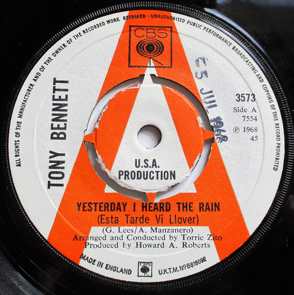 Accords et paroles Yesterday I Heard The Rain Tony Bennett