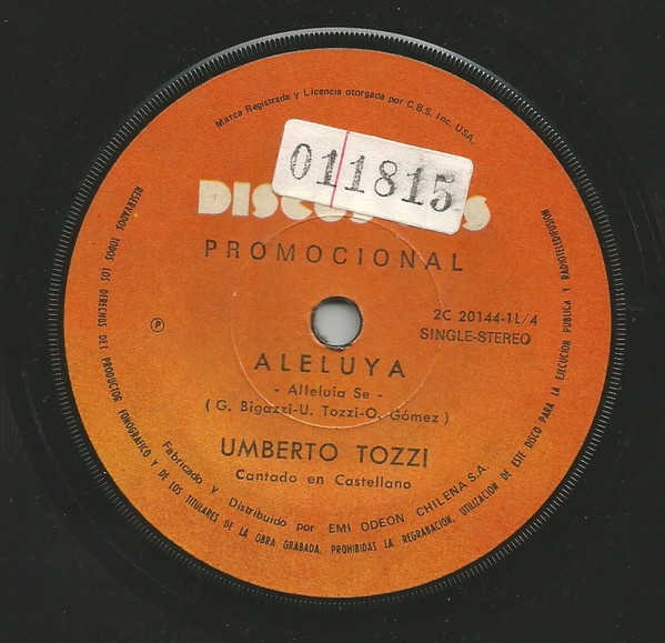 Accords et paroles Aleluya Umberto Tozzi