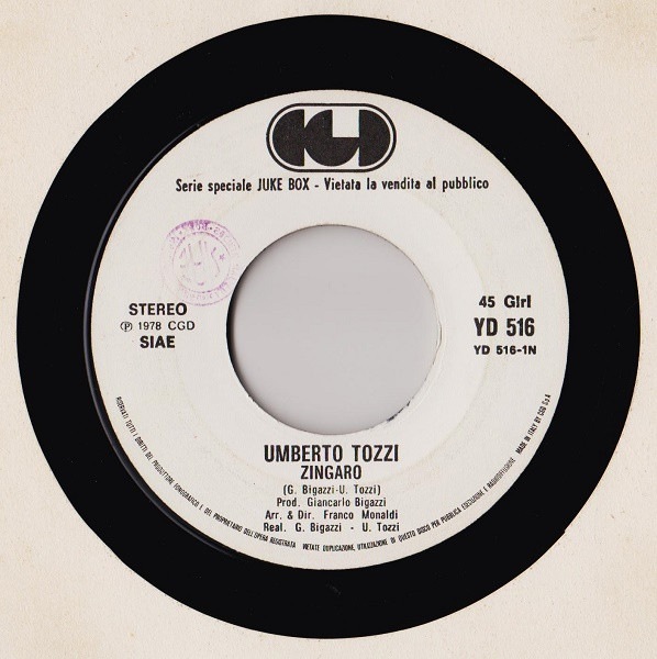 Accords et paroles Zingaro Umberto Tozzi